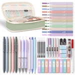 Nicpro 50-Piece Aesthetic Stationery Set with Pen Case - 5 Quick-Dry Retractable Black Ink Pens, 12 Pastel Highlighters, 6 Pastel Mechanical Pencils (0.5-0.7-0.9-2.0 Mm) for Students,Back to School,Back to School Shopping