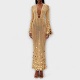 Kathleen - Zlate pletene maxi haljine od Dolly