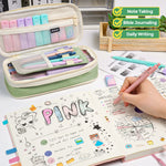 Nicpro 50-Piece Aesthetic Stationery Set with Pen Case - 5 Quick-Dry Retractable Black Ink Pens, 12 Pastel Highlighters, 6 Pastel Mechanical Pencils (0.5-0.7-0.9-2.0 Mm) for Students,Back to School,Back to School Shopping