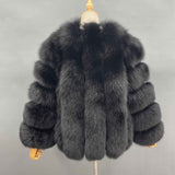 Women's Premium Fluffy Fox Fur Short Coat with Layered Sleeves - Winter Chic Warm Jacket