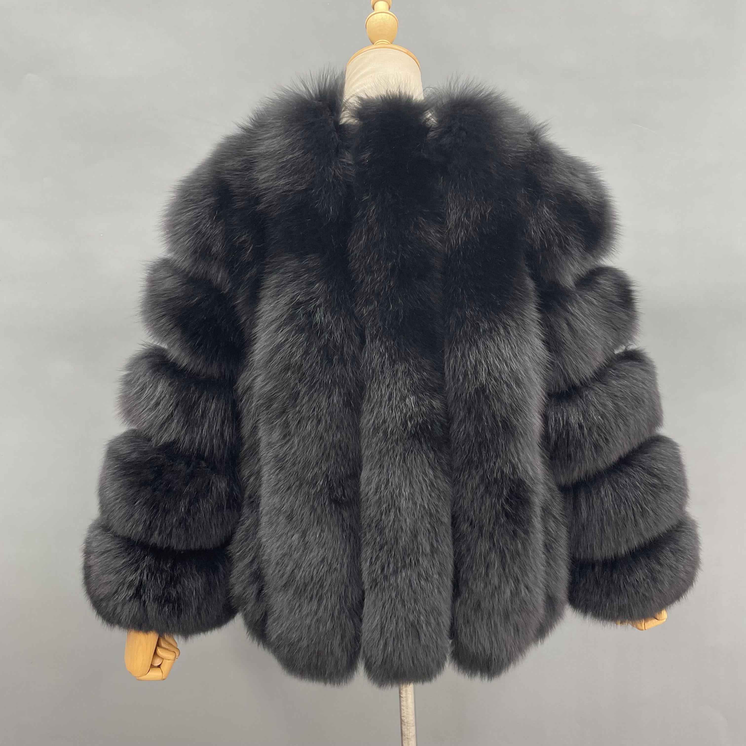 Women's Premium Fluffy Fox Fur Short Coat with Layered Sleeves - Winter Chic Warm Jacket