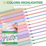 Nicpro 50-Piece Aesthetic Stationery Set with Pen Case - 5 Quick-Dry Retractable Black Ink Pens, 12 Pastel Highlighters, 6 Pastel Mechanical Pencils (0.5-0.7-0.9-2.0 Mm) for Students,Back to School,Back to School Shopping