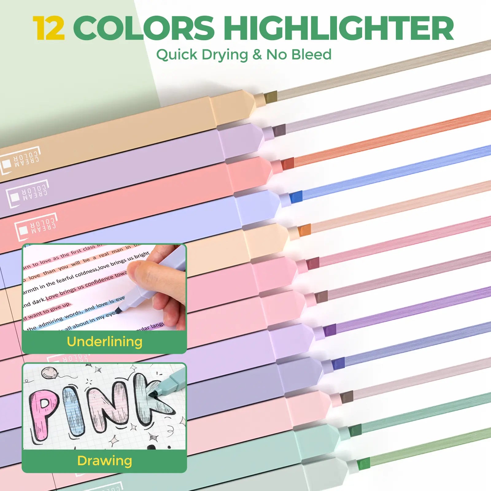 Nicpro 50-Piece Aesthetic Stationery Set with Pen Case - 5 Quick-Dry Retractable Black Ink Pens, 12 Pastel Highlighters, 6 Pastel Mechanical Pencils (0.5-0.7-0.9-2.0 Mm) for Students,Back to School,Back to School Shopping