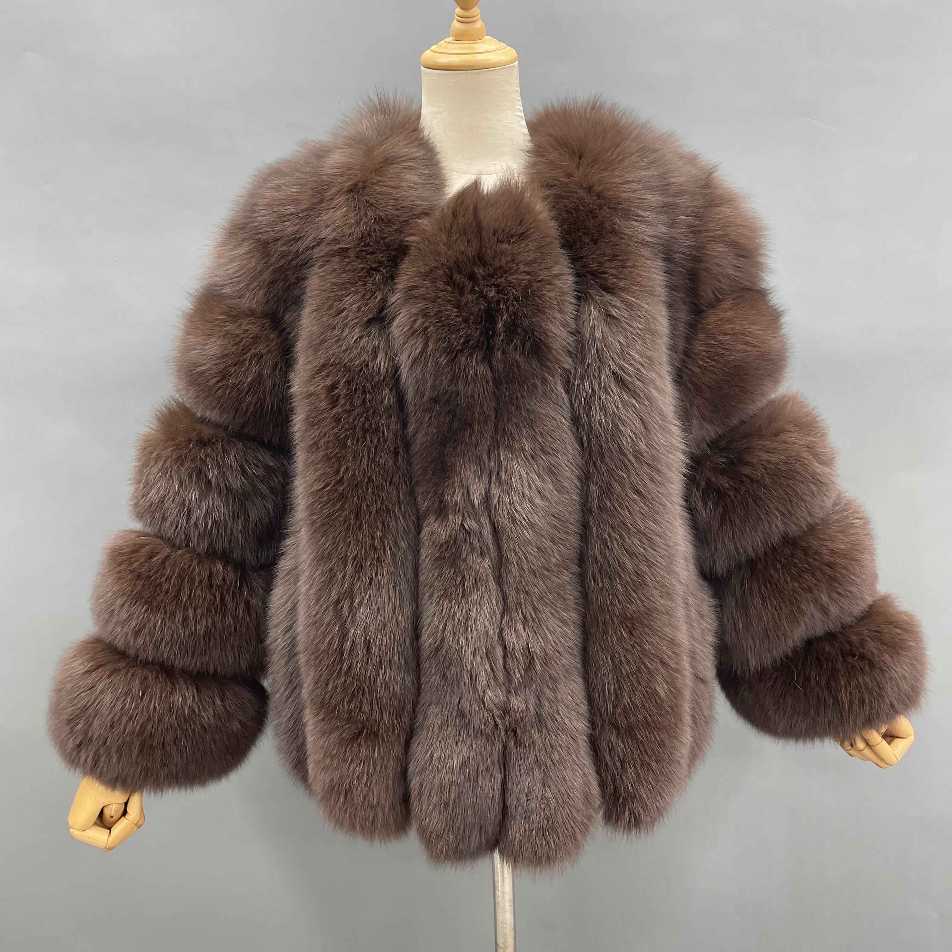 Women's Premium Fluffy Fox Fur Short Coat with Layered Sleeves - Winter Chic Warm Jacket