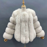 Women's Premium Fluffy Fox Fur Short Coat with Layered Sleeves - Winter Chic Warm Jacket