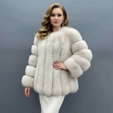 Women's Premium Fluffy Fox Fur Short Coat with Layered Sleeves - Winter Chic Warm Jacket