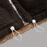 Unisex Trendy White Khaki Brown Contrast Stand Collar Double Pocket Zipper Plush Jacket, Thick Warm Soft Comfortable Fabric for Daily Commute, Shopping, Casual Outings, and Social Gatherings, New Autumn/Winter Long Sleeve Plush Coat