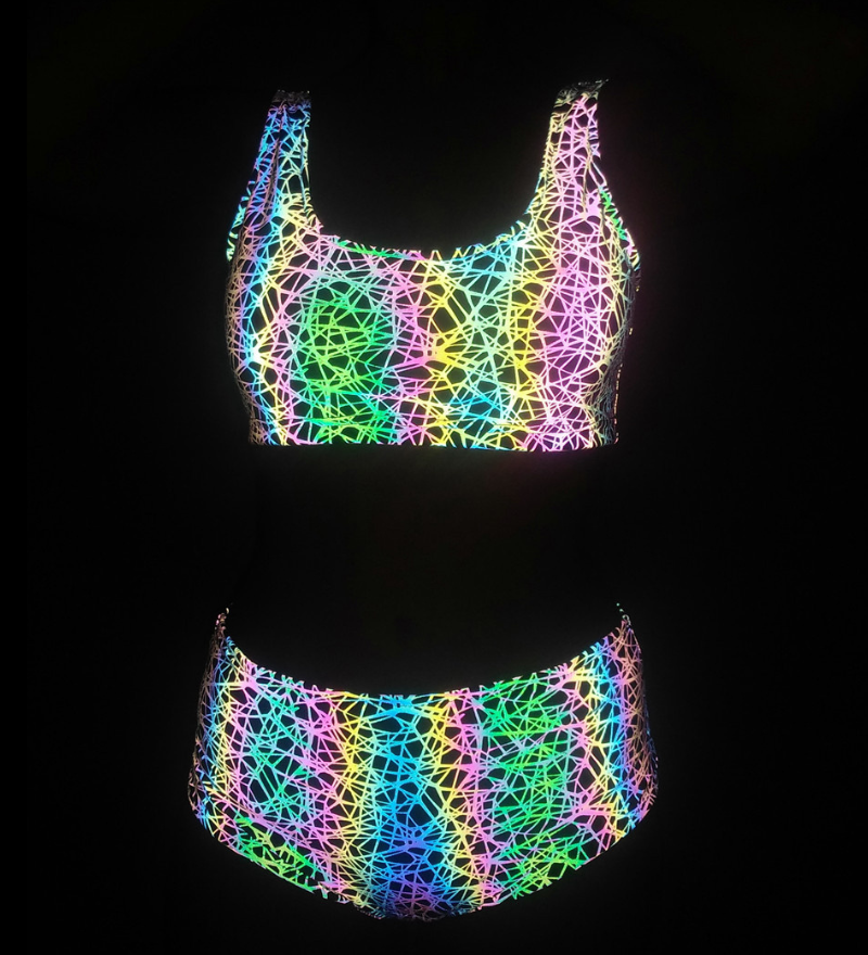 Colorful Reflective Rave Party Shiny Bikini Set