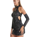 Hollow Out Halter Reflective Rave Dress