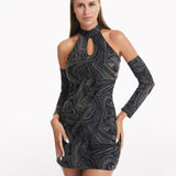 Hollow Out Halter Reflective Rave Dress