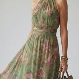 Mirelle | Nabrana midi haljina s halter izrezom