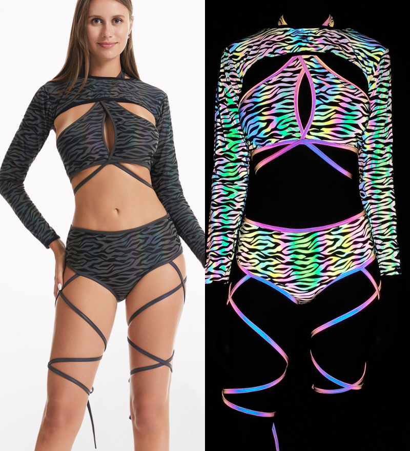 Reflective Rave Clothing Cross Strap Shiny Swimsuit