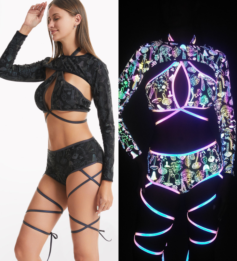 Reflective Rave Clothing Cross Strap Shiny Swimsuit
