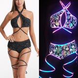 Reflective Rave Clothing Cross Strap Shiny Swimsuit