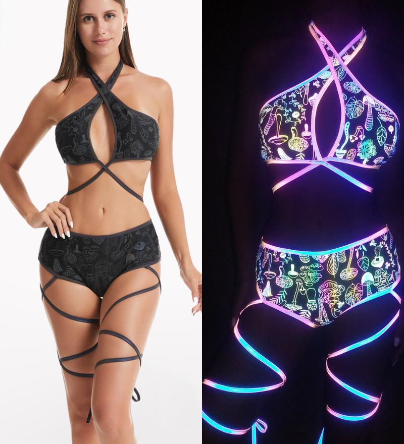 Reflective Rave Clothing Cross Strap Shiny Swimsuit