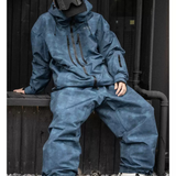 Ski Wear Denim Look Fleece-Lined Waterproof Ski Suit -Unisex