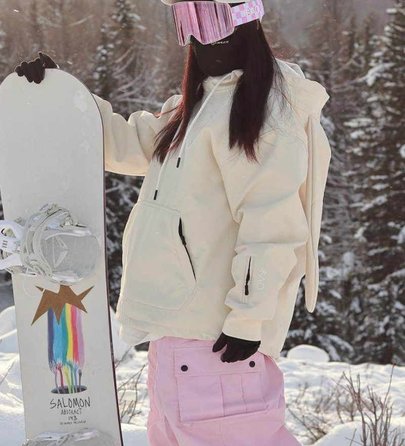 Ski Wear Bunny Ear Waterproof Loose-Fit Ski Hoodie - Women's