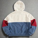 Unisex Trendy Hooded Zip-Up Cardigan with Contrasting Color Block Design, Featuring Letter Embellishments And Textured Plush Fabric That Is Thick, Warm, Soft, And Comfortable, Perfect for Daily Outings, Commuting, Casual Gatherings