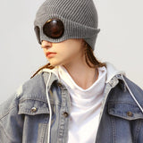 Aviator Sunglasses Knitted Futuristic Hat