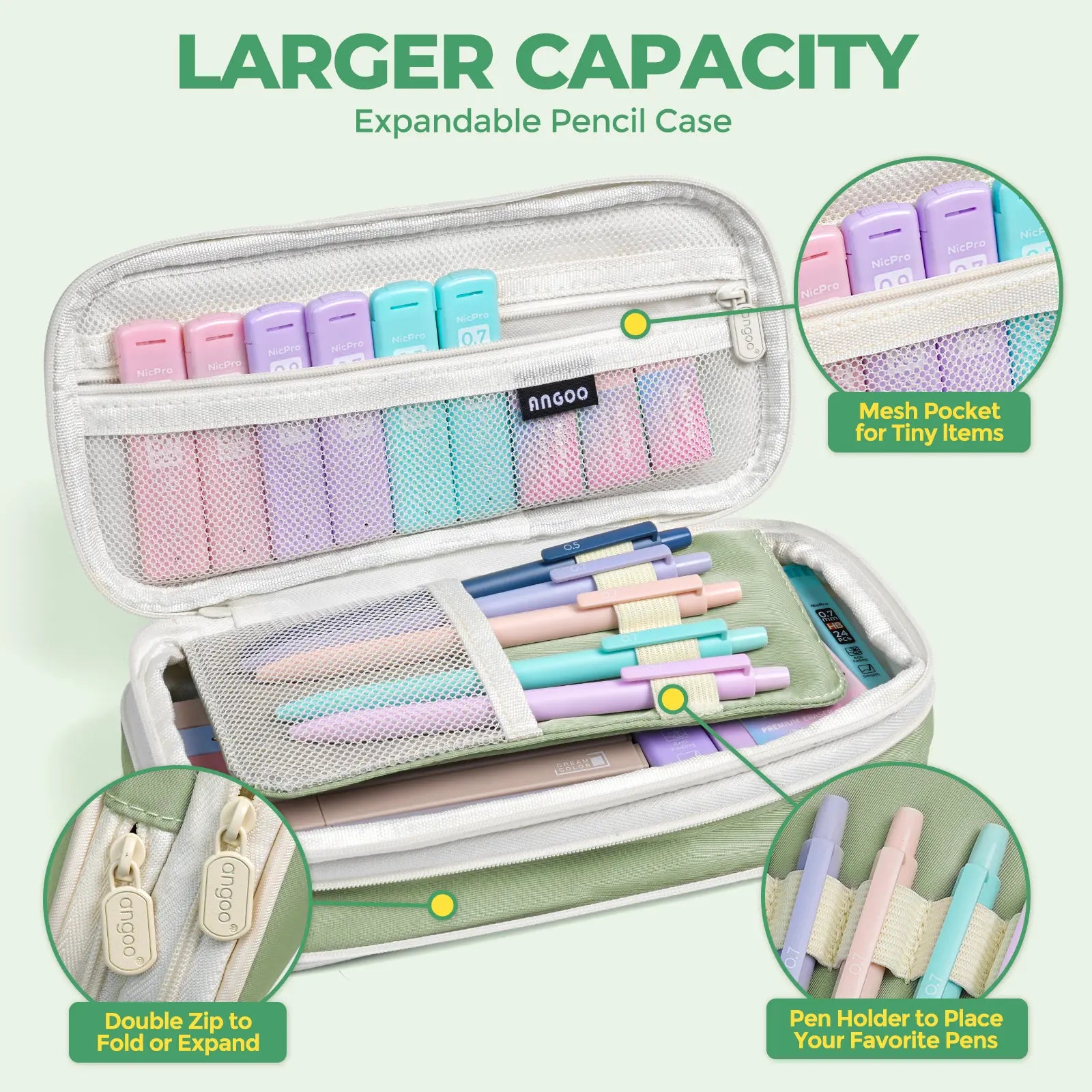 Nicpro 50-Piece Aesthetic Stationery Set with Pen Case - 5 Quick-Dry Retractable Black Ink Pens, 12 Pastel Highlighters, 6 Pastel Mechanical Pencils (0.5-0.7-0.9-2.0 Mm) for Students,Back to School,Back to School Shopping
