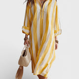 Ana | Midi haljina s žuto-bijelim prugama