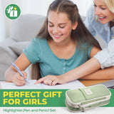Nicpro 50-Piece Aesthetic Stationery Set with Pen Case - 5 Quick-Dry Retractable Black Ink Pens, 12 Pastel Highlighters, 6 Pastel Mechanical Pencils (0.5-0.7-0.9-2.0 Mm) for Students,Back to School,Back to School Shopping
