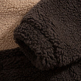 Unisex Trendy White Khaki Brown Contrast Stand Collar Double Pocket Zipper Plush Jacket, Thick Warm Soft Comfortable Fabric for Daily Commute, Shopping, Casual Outings, and Social Gatherings, New Autumn/Winter Long Sleeve Plush Coat