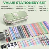Nicpro 50-Piece Aesthetic Stationery Set with Pen Case - 5 Quick-Dry Retractable Black Ink Pens, 12 Pastel Highlighters, 6 Pastel Mechanical Pencils (0.5-0.7-0.9-2.0 Mm) for Students,Back to School,Back to School Shopping