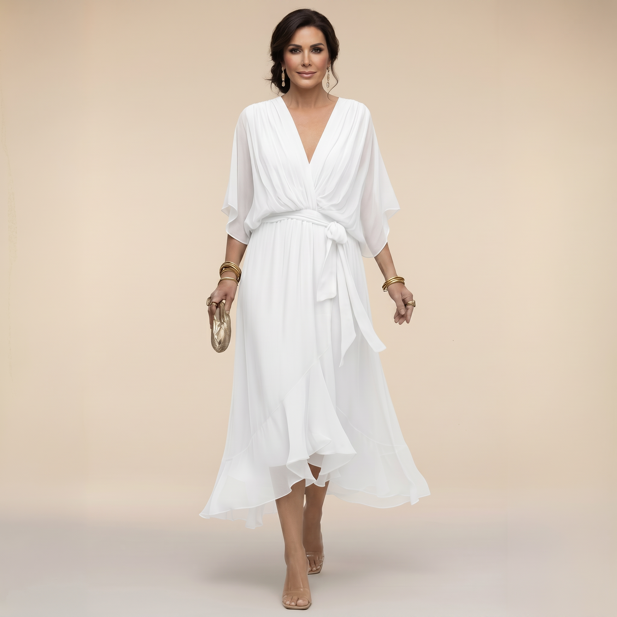 Nika | Lepršava Haljina s V-Izrezom i Elegantnom Siluetom