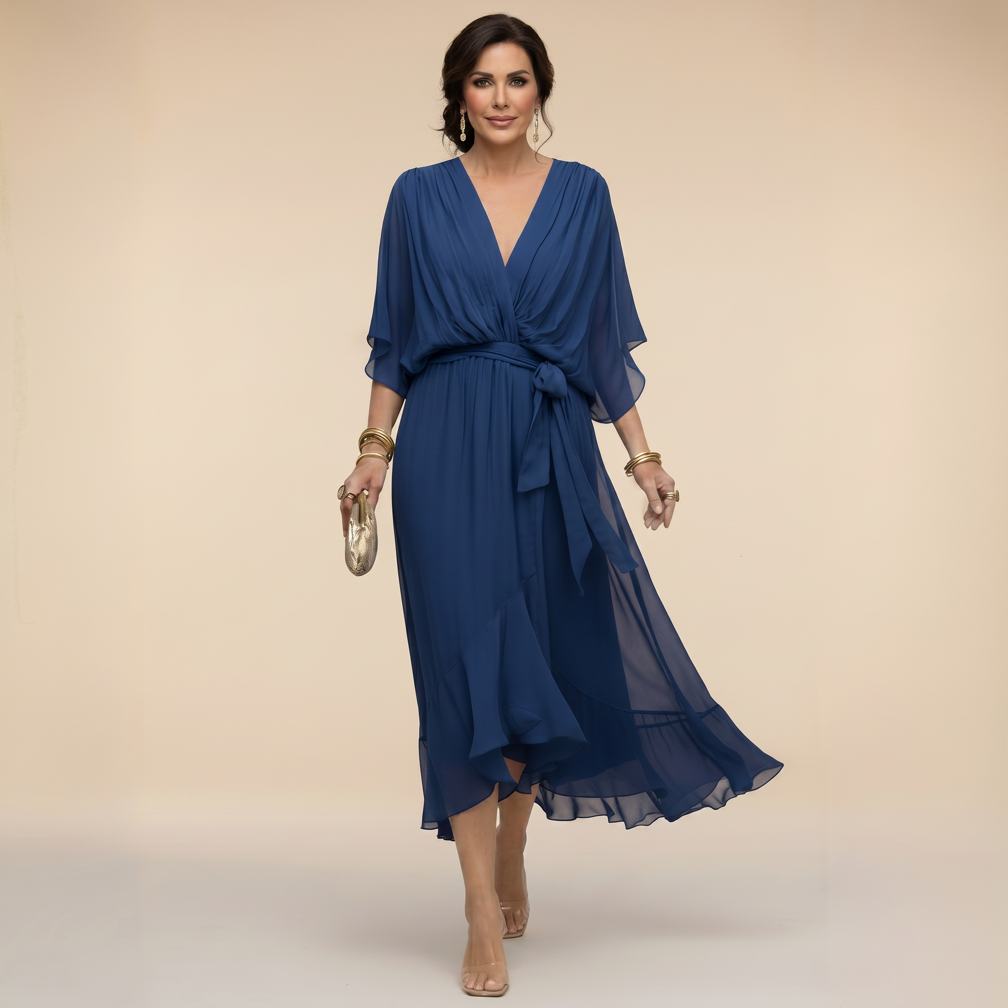 Nika | Lepršava Haljina s V-Izrezom i Elegantnom Siluetom
