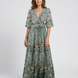 Evadne | Embroidered V Neck Maxi Dress